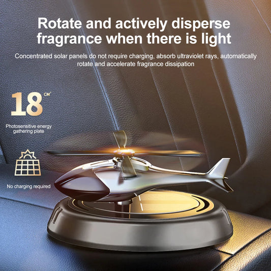Solar Helicopter Car Air Freshener, Rotating Alloy Ornament and Aroma Diffuser