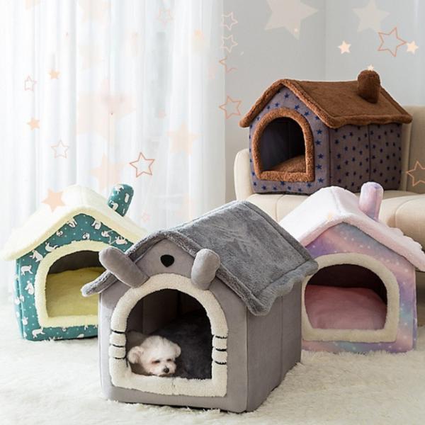 Cute House-Shaped Pet Bed, Cosy Semi-Enclosed, Washable, Cats and Small Dogs