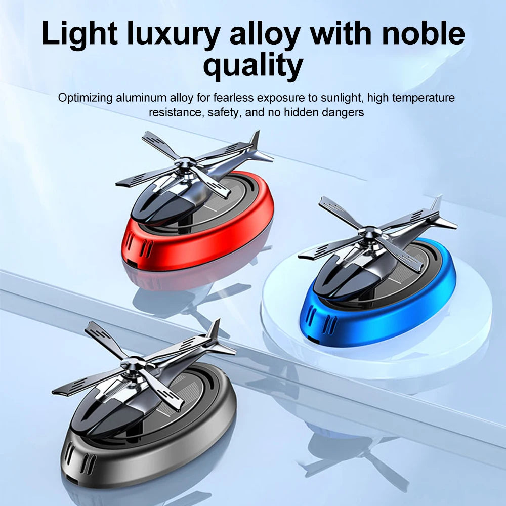 Solar Helicopter Car Air Freshener, Rotating Alloy Ornament and Aroma Diffuser