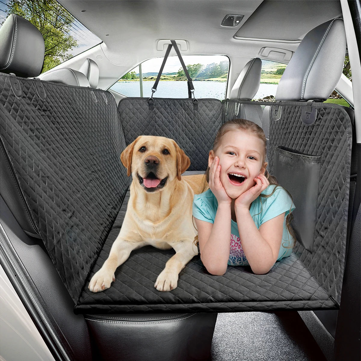Dog Back Seat Extender Cover, Waterproof Hard Bottom, Safety Hammock for Dogs