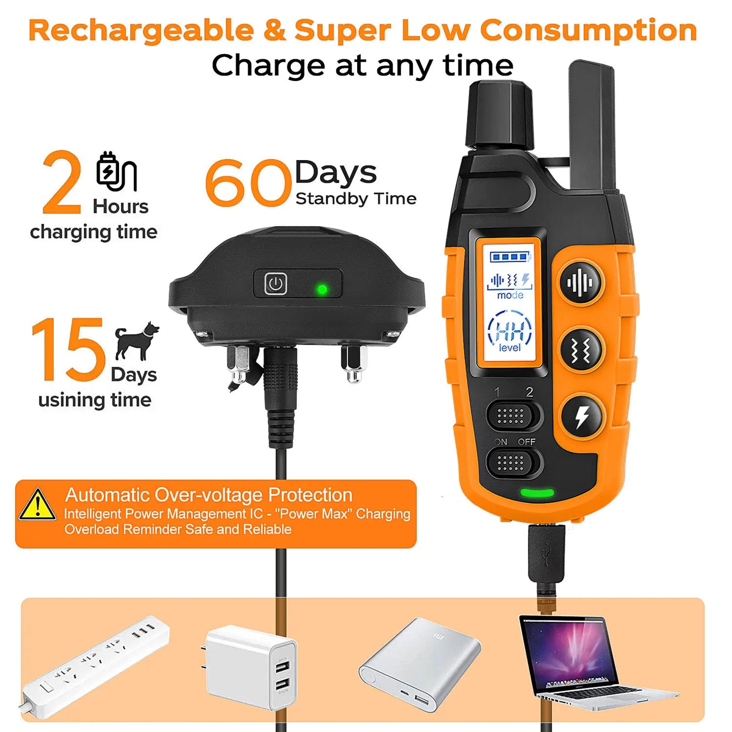 Remote Dog Training Collar, 1000m Range, Rechargeable, Waterproof, Beep, Vibration and Shock