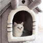 Cute House-Shaped Pet Bed, Cosy Semi-Enclosed, Washable, Cats and Small Dogs