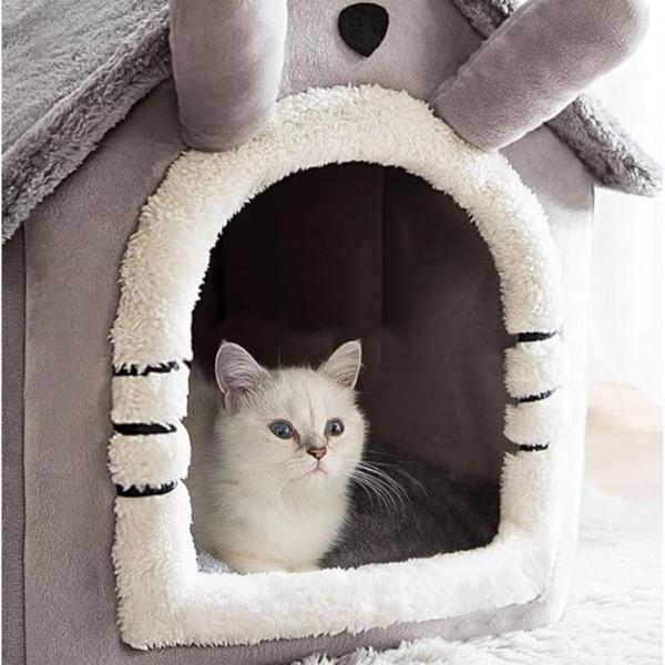 Cute House-Shaped Pet Bed, Cosy Semi-Enclosed, Washable, Cats and Small Dogs