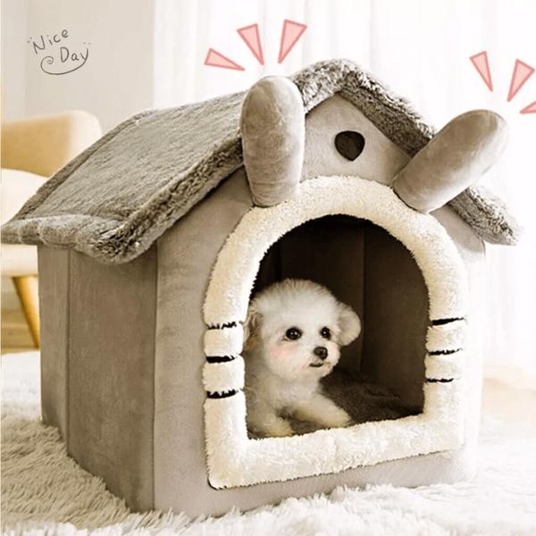 Cute House-Shaped Pet Bed, Cosy Semi-Enclosed, Washable, Cats and Small Dogs