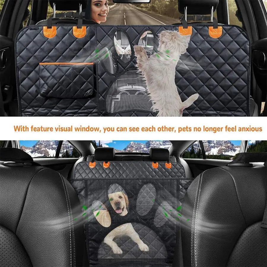 Waterproof Dog Car Seat Cover, Hammock Style with Mesh Window, Back Seat Protector