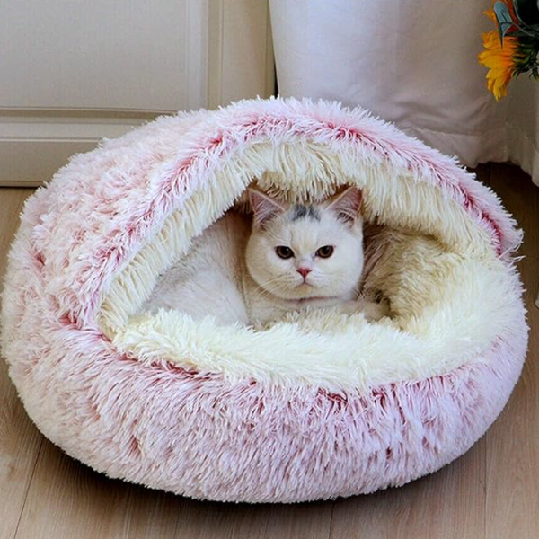 Hooded Nest Bed, Plush Fleece Warmth for Cats and Small Dogs
