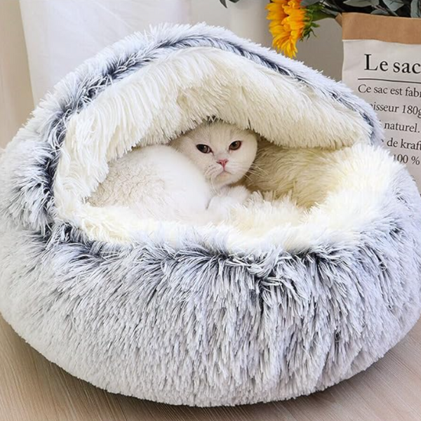 Hooded Nest Bed, Plush Fleece Warmth for Cats and Small Dogs