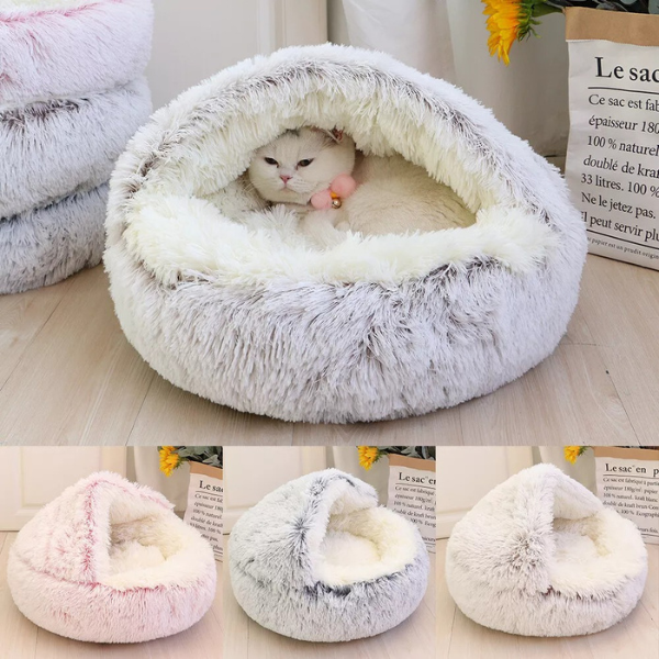 Hooded Nest Bed, Plush Fleece Warmth for Cats and Small Dogs
