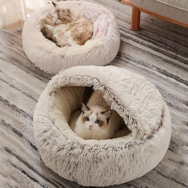Hooded Nest Bed, Plush Fleece Warmth for Cats and Small Dogs