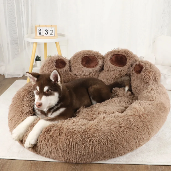 Paw-Shaped Pet Bed, Soft Plush, Non-Slip Base, Cats and Dogs
