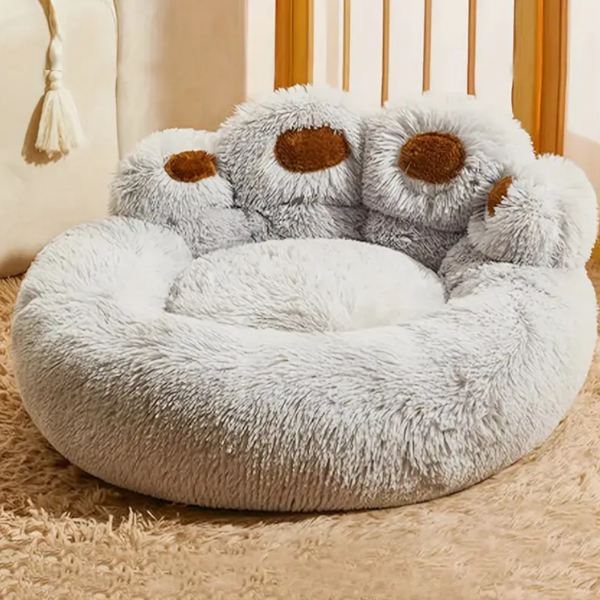 Paw-Shaped Pet Bed, Soft Plush, Non-Slip Base, Cats and Dogs