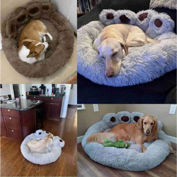 Paw-Shaped Pet Bed, Soft Plush, Non-Slip Base, Cats and Dogs