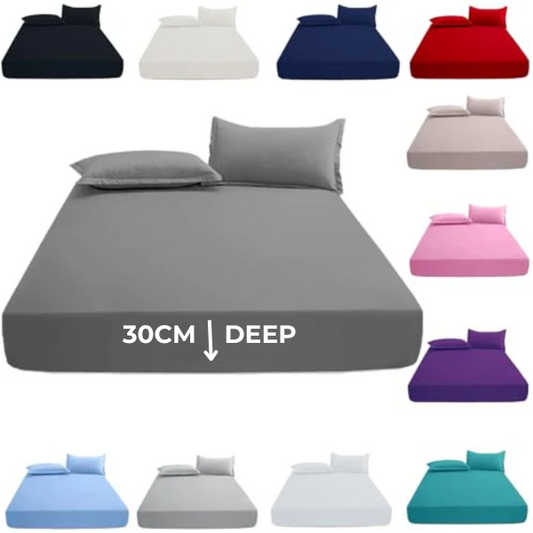 Premium Fitted Bed Sheets - 30CM T200 Cotton Extra Deep