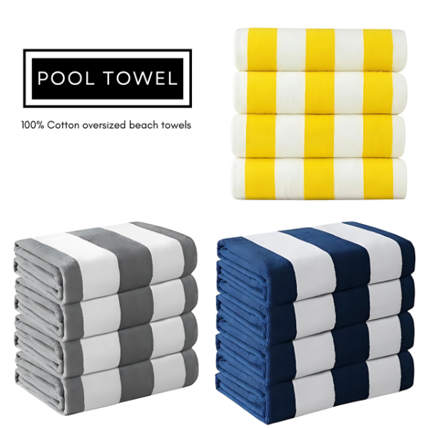 Stripe Pool Towels, 70x150cm, Egyptian Cotton, Quick-Dry