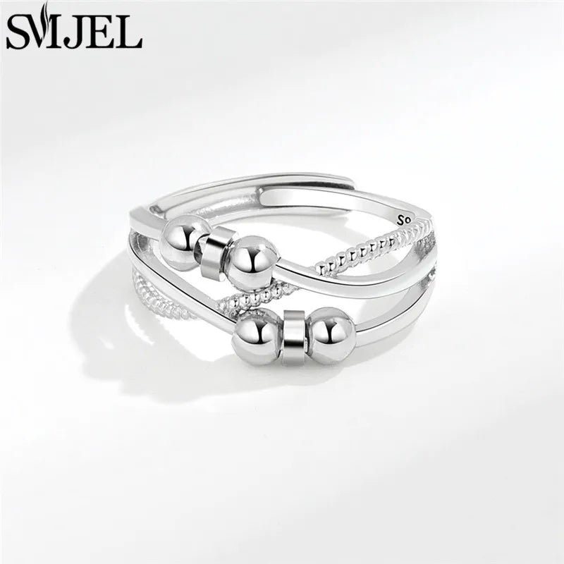 Anxiety Relief Fidget Ring, Rotatable Metal Beads, Adjustable, Men and Women