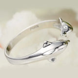 925 Silver Double Dolphin Ring, Adjustable Open Band, Love Gift for Women