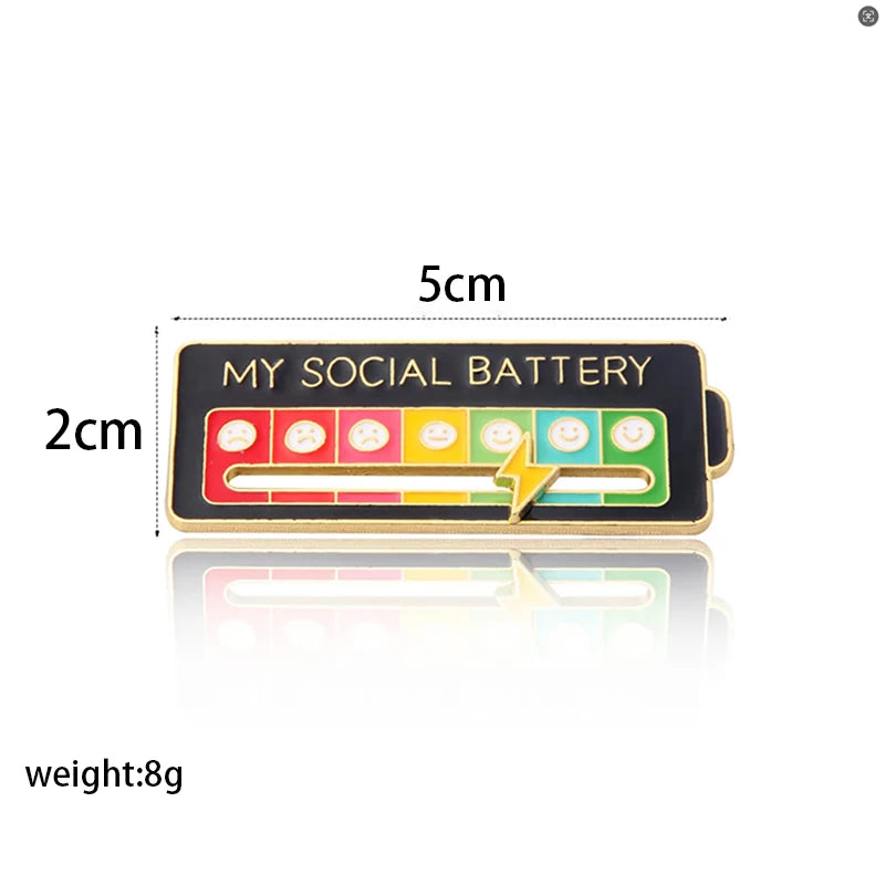Social Battery Mood Brooch, Rotating Expression Pin, Funny Gift for Him and Her