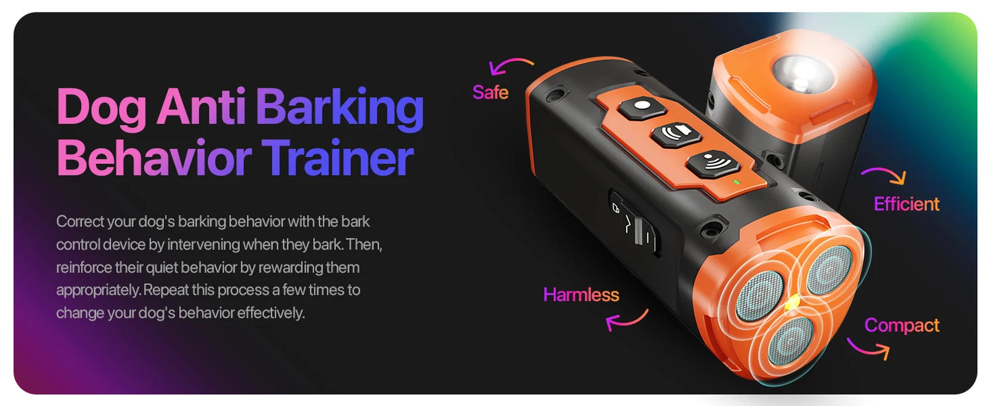 Ultrasonic Dog Bark Deterrent, Rechargeable, Built-In LED, Safe and Humane