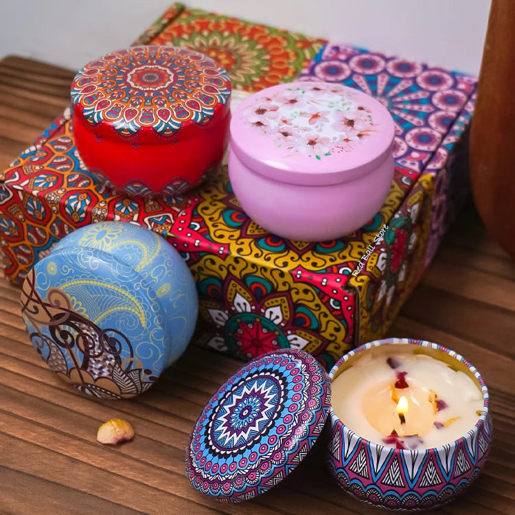 Arabian-Pattern Scented Candle Gift Set, 4 Jars, Smokeless, Romantic Fragrance