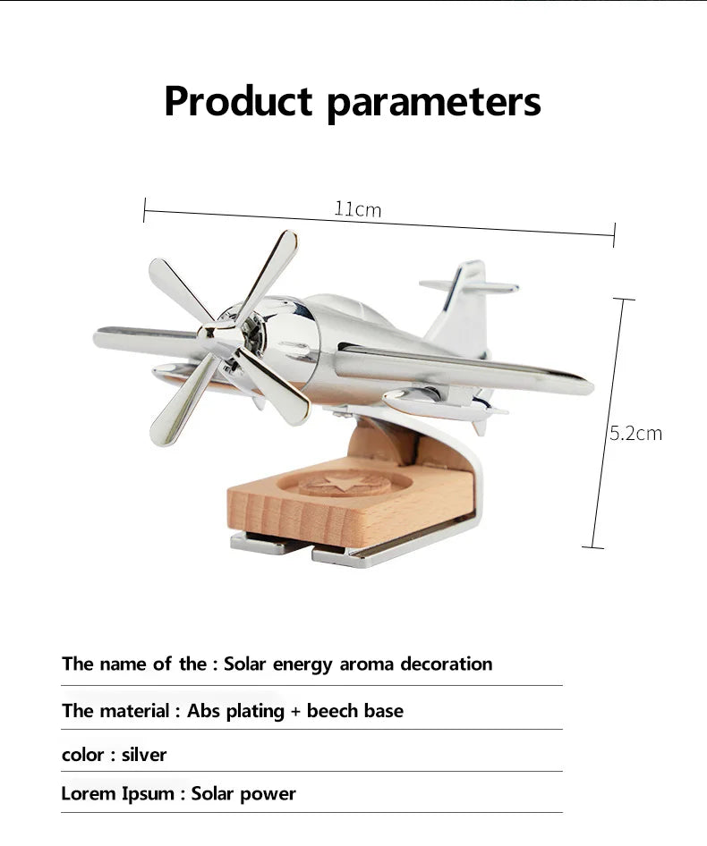 Solar-Powered Airplane Car Air Freshener, Dashboard Ornament and Perfume Diffuser