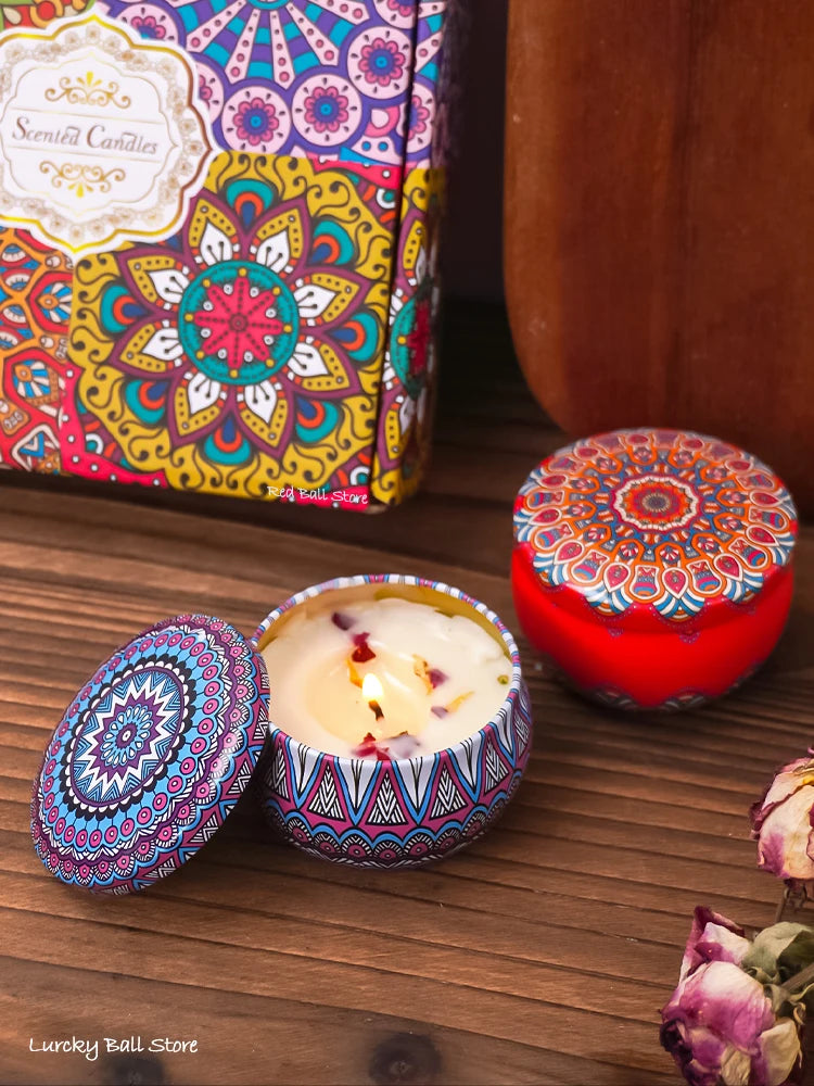 Arabian-Pattern Scented Candle Gift Set, 4 Jars, Smokeless, Romantic Fragrance