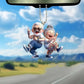 Elderly Couple Acrylic Car Pendant and Keychain, Cute Gift, Rearview Mirror Charm