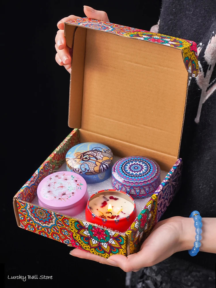 Arabian-Pattern Scented Candle Gift Set, 4 Jars, Smokeless, Romantic Fragrance