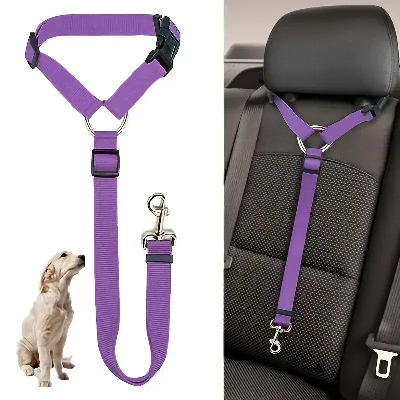 Pet Car Seat Belt and Headrest Restraint, Adjustable Safety Harness for Dogs and Cats