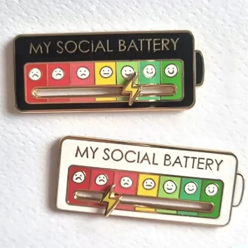 Social Battery Mood Brooch, Rotating Expression Pin, Funny Gift for Him and Her