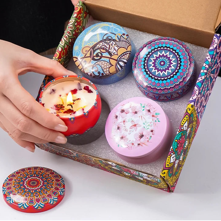 Arabian-Pattern Scented Candle Gift Set, 4 Jars, Smokeless, Romantic Fragrance