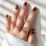 Flower Cubic Zirconia Ring, Adjustable Gold Copper, Party Jewellery for Women