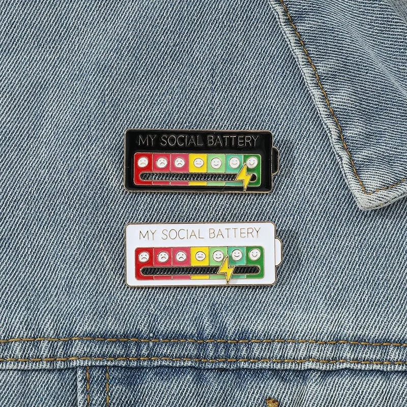 Social Battery Mood Brooch, Rotating Expression Pin, Funny Gift for Him and Her