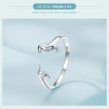 925 Silver Dachshund Dog Ring, Adjustable Open Band, Animal Jewellery Gift