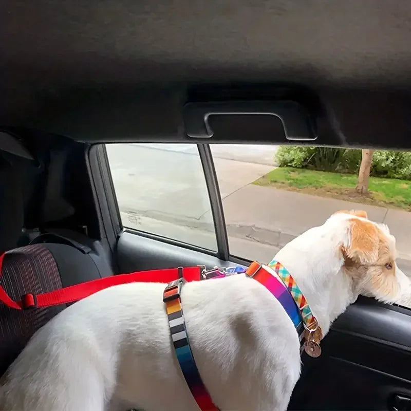 Pet Car Seat Belt and Headrest Restraint, Adjustable Safety Harness for Dogs and Cats