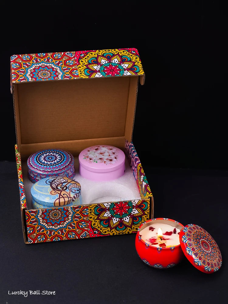 Arabian-Pattern Scented Candle Gift Set, 4 Jars, Smokeless, Romantic Fragrance
