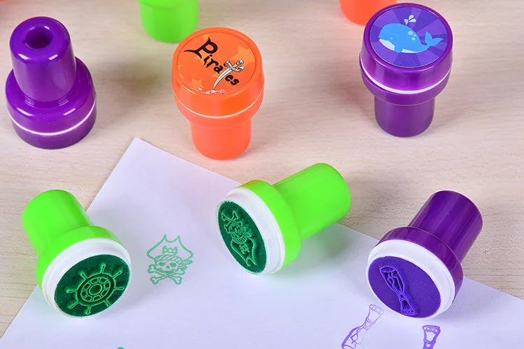 Kids Self-Inking Stamp Set, 6 Assorted Designs, Scrapbooking and Creative Play
