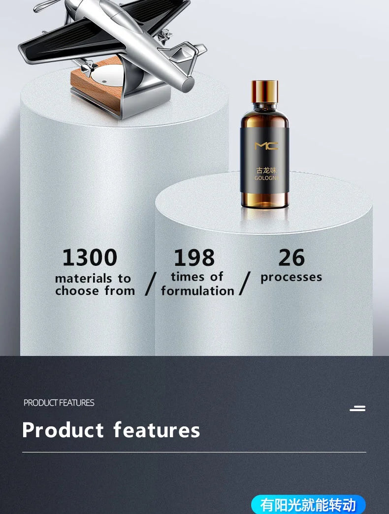 Solar-Powered Airplane Car Air Freshener, Dashboard Ornament and Perfume Diffuser