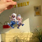Elderly Couple Acrylic Car Pendant and Keychain, Cute Gift, Rearview Mirror Charm