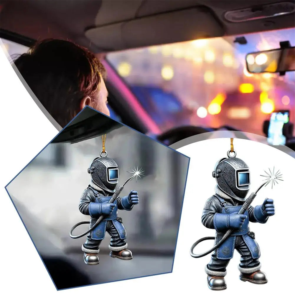 Welder Figure Acrylic Car Pendant, Hanging Charm, Keychain and Home Decoration