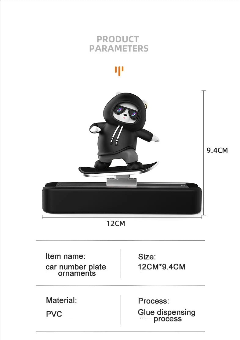 Skateboard Bear Magnetic Parking Number Plate, Cute Car Dashboard Decoration