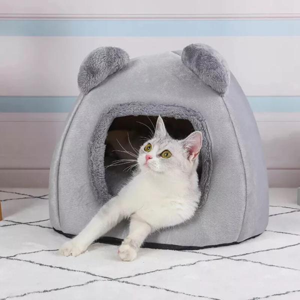 Igloo Cave Pet Bed, Washable Fleece Pyramid, Cats and Small Dogs
