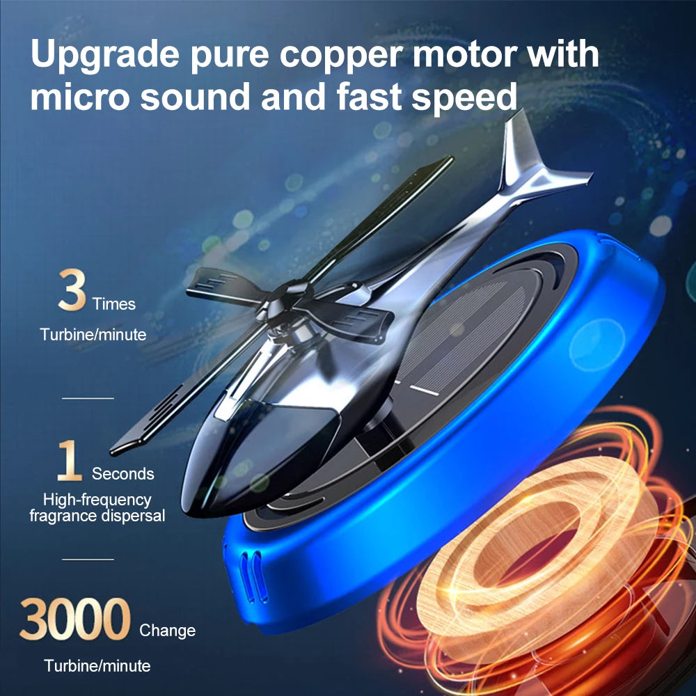 Solar Helicopter Car Air Freshener, Rotating Alloy Ornament and Aroma Diffuser