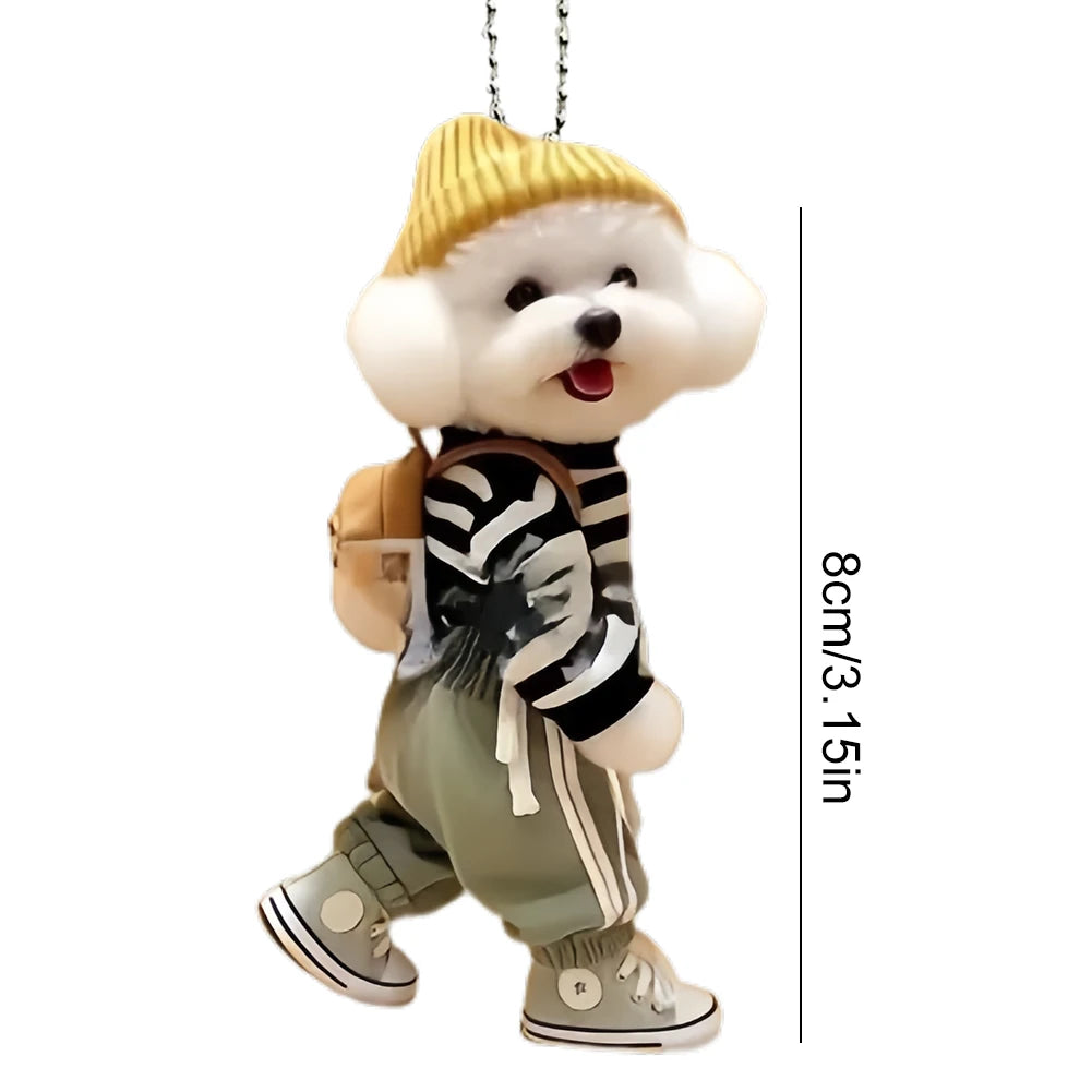 Puppy with Backpack Acrylic Car Pendant, Cute Rearview Mirror Charm