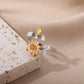Flower Cubic Zirconia Ring, Adjustable Gold Copper, Party Jewellery for Women