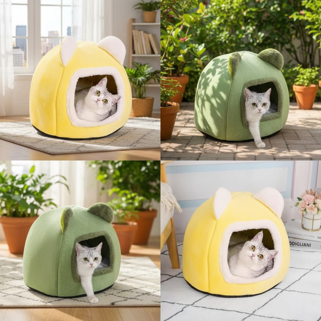 Igloo Cave Pet Bed, Washable Fleece Pyramid, Cats and Small Dogs