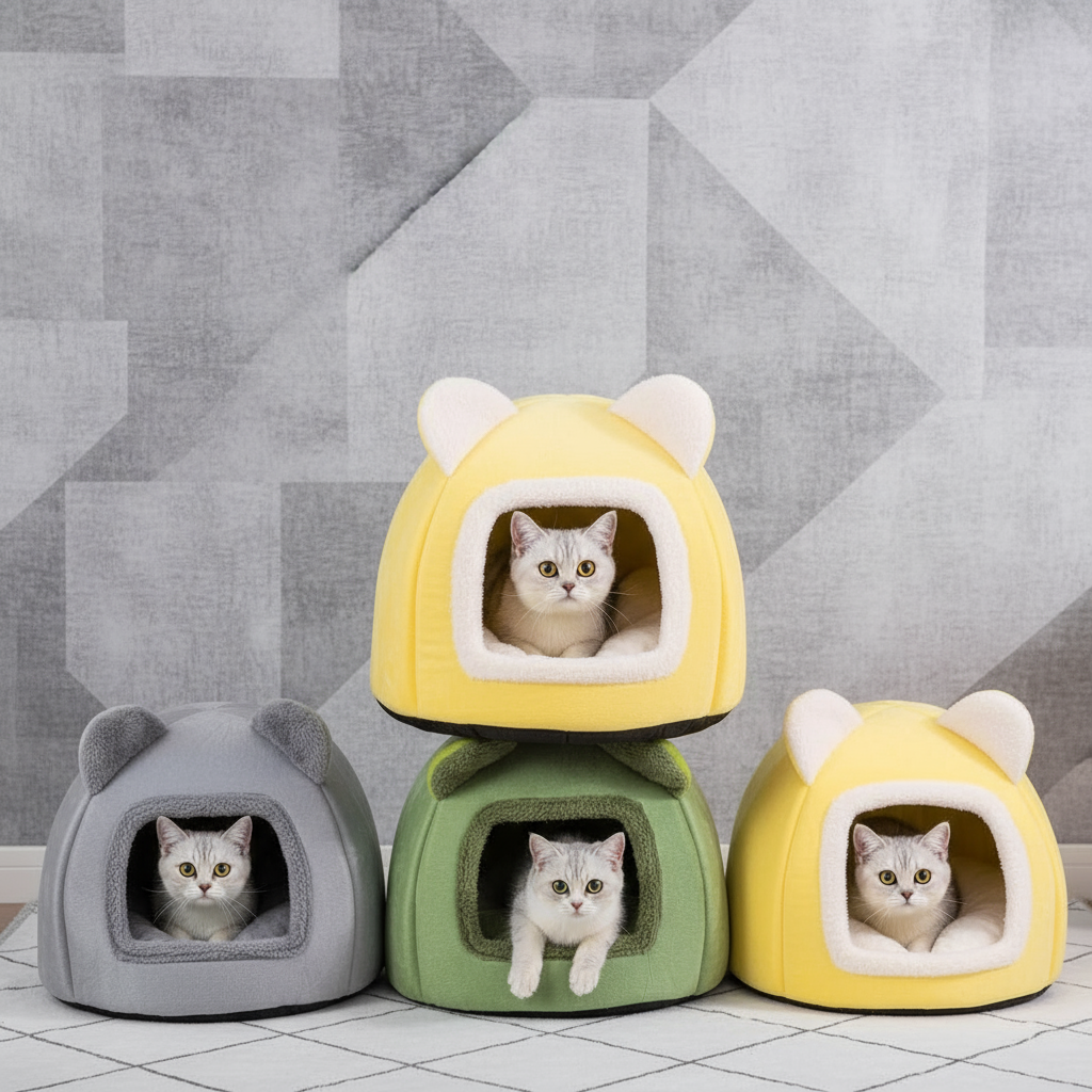 Igloo Cave Pet Bed, Washable Fleece Pyramid, Cats and Small Dogs