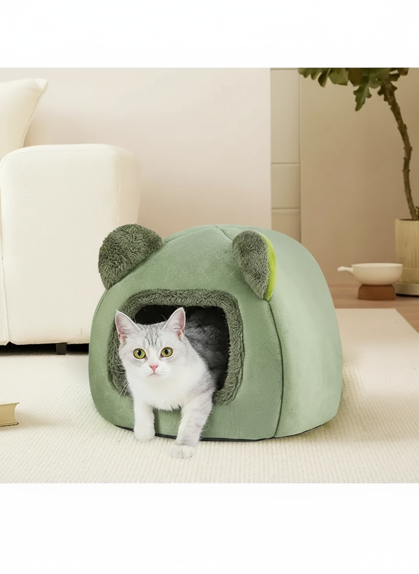 Igloo Cave Pet Bed, Washable Fleece Pyramid, Cats and Small Dogs