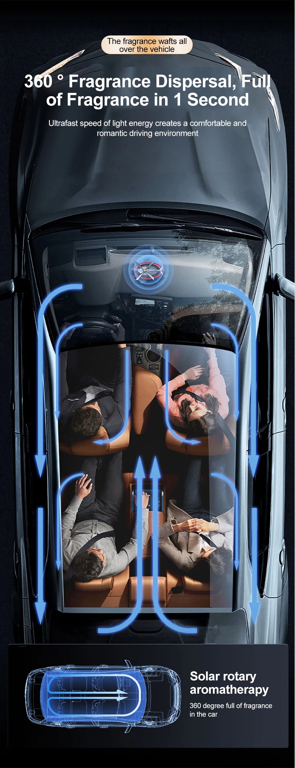 Solar Helicopter Car Air Freshener, Rotating Alloy Ornament and Aroma Diffuser