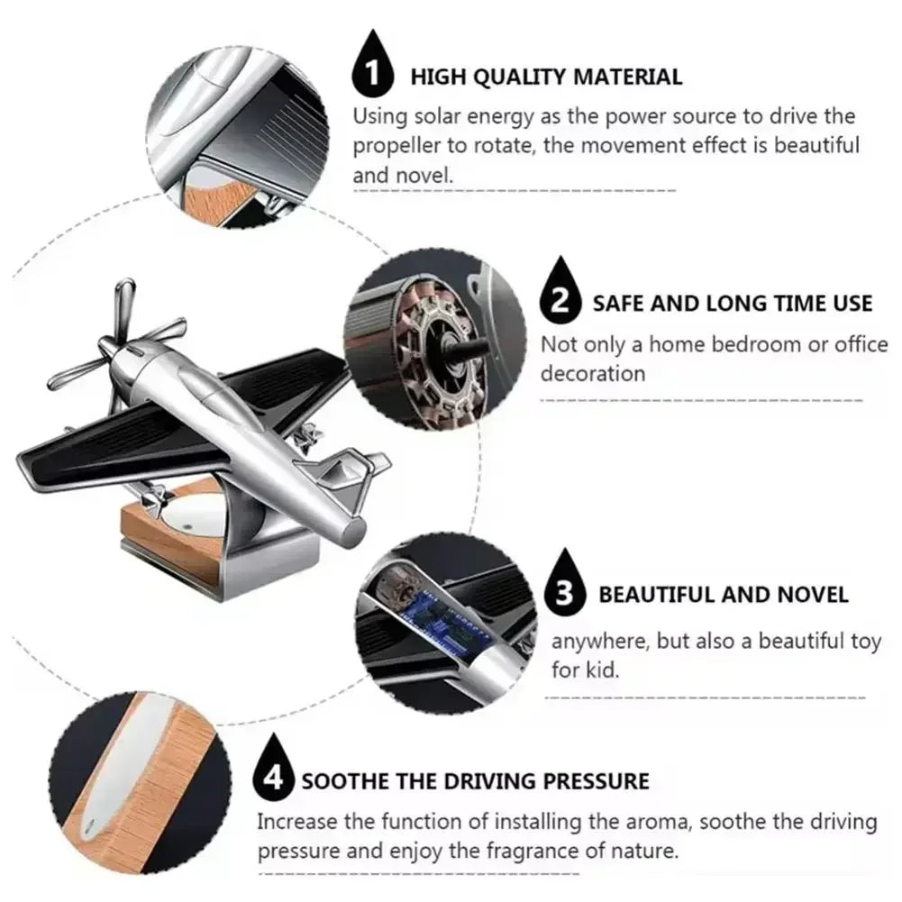 Solar-Powered Airplane Car Air Freshener, Dashboard Ornament and Perfume Diffuser