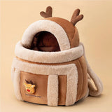 Elk-Shaped Pet Carrier Backpack, Plush Warm Design, Cats and Small Dogs, Travel Ready